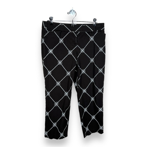SIZE 6 ANN TAYLOR LOFT BROWN WHITE EMBROIDERED CROPPED CAPRI PANTS BOHO PREPPY - Picture 1 of 11